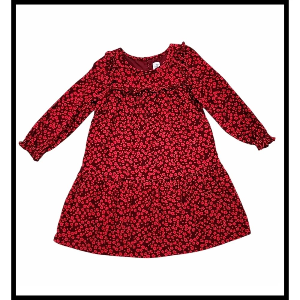 Baby GAP Red Corduroy Floral Print Dress Lined L/S Red Floral 5 Years Toddler